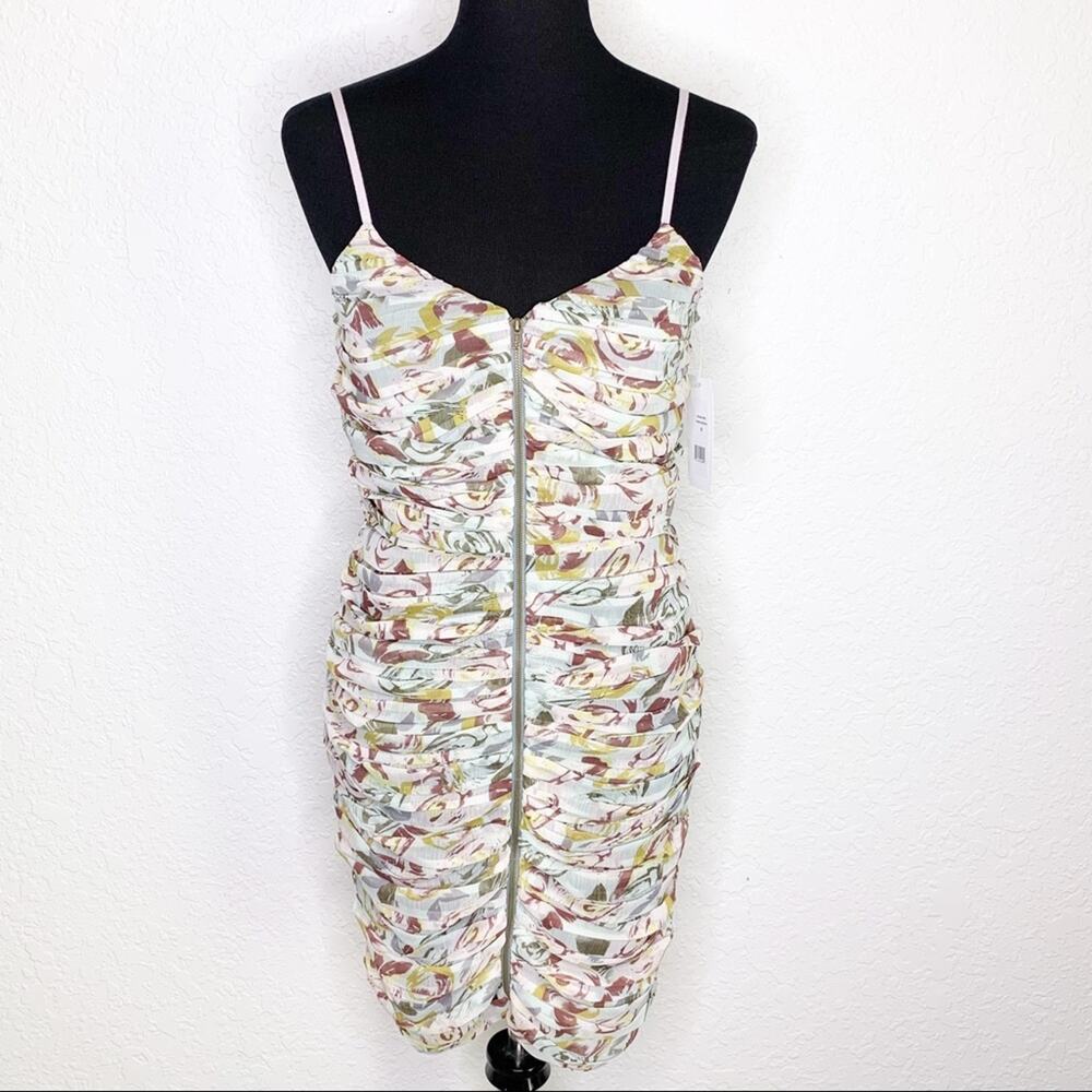 Boston Proper pastel floral fully rutched zipper front dress NWT size 6